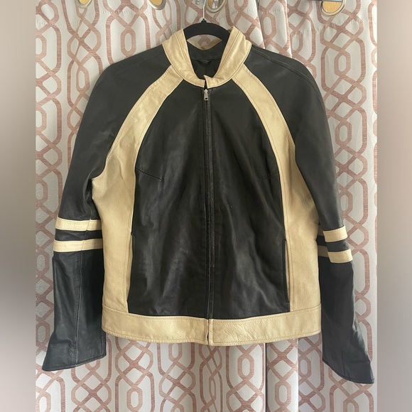 Wilson Jackets & Blazers - Vintage Wilson Black and Cream Leather Jacket Sporty Racing Style